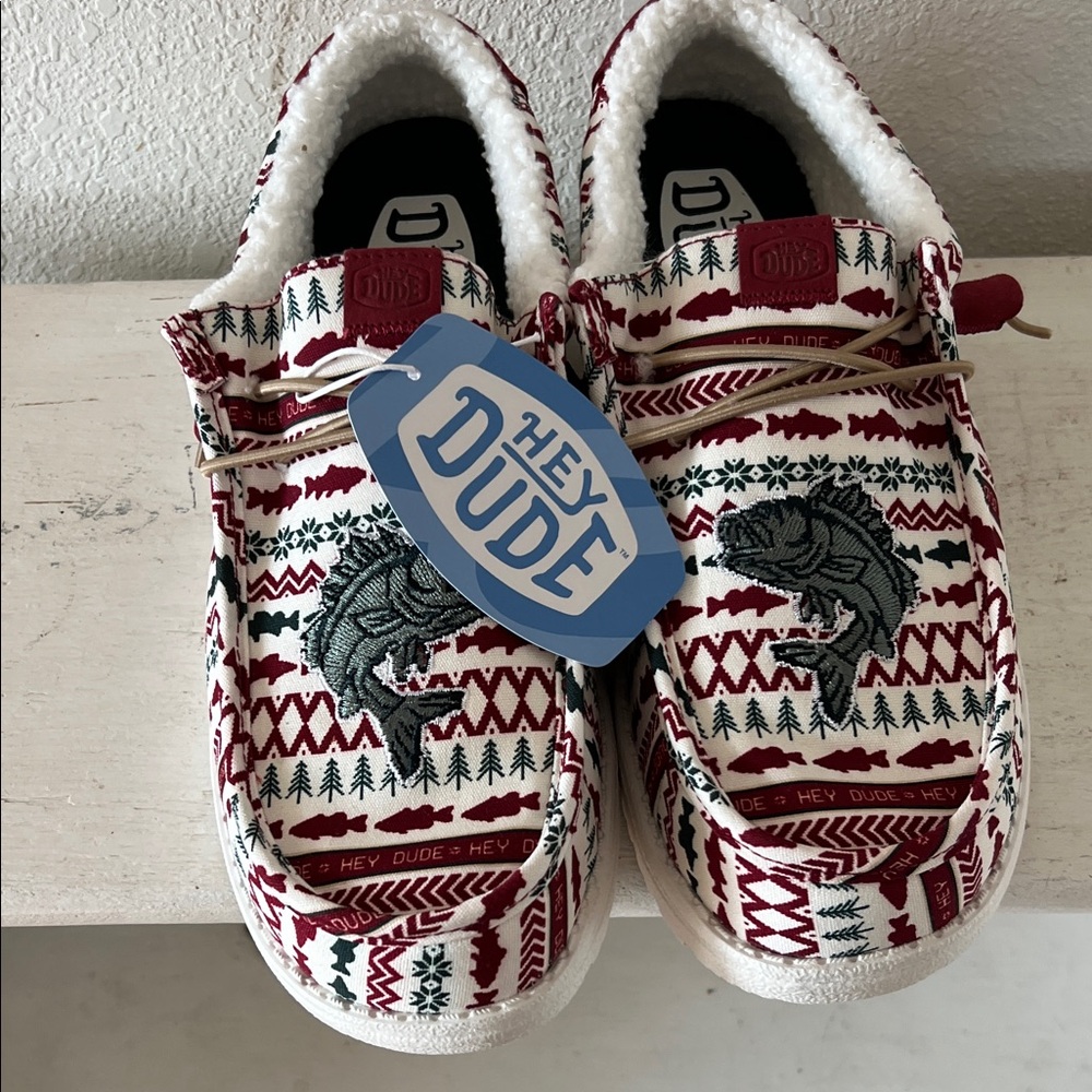 Hey Dude Men’s Fish Print Shoes - Red and White